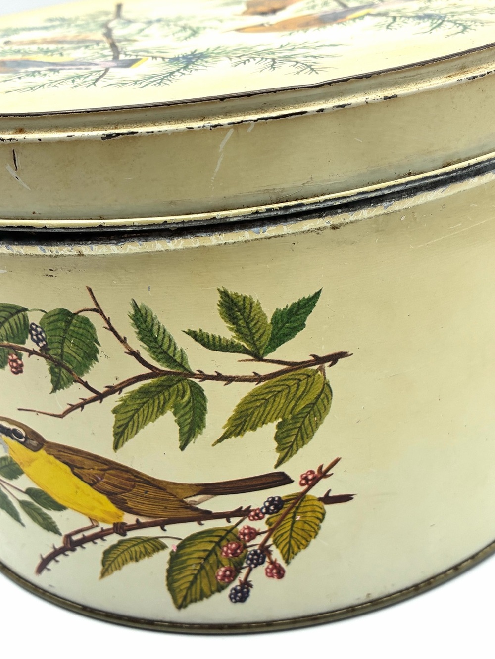 Vintage Tom Sturgis Bird Tin Round Metal Storage Box Cottagecore - Picture 9 of 16